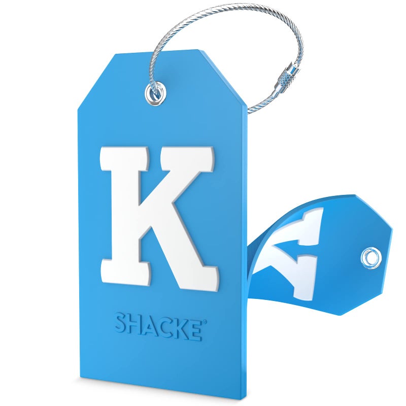 Shacke Initial Luggage Tag with Full Privacy Cover and Stainless Steel Loop - Aqua Teal (Letter K) - Image 1